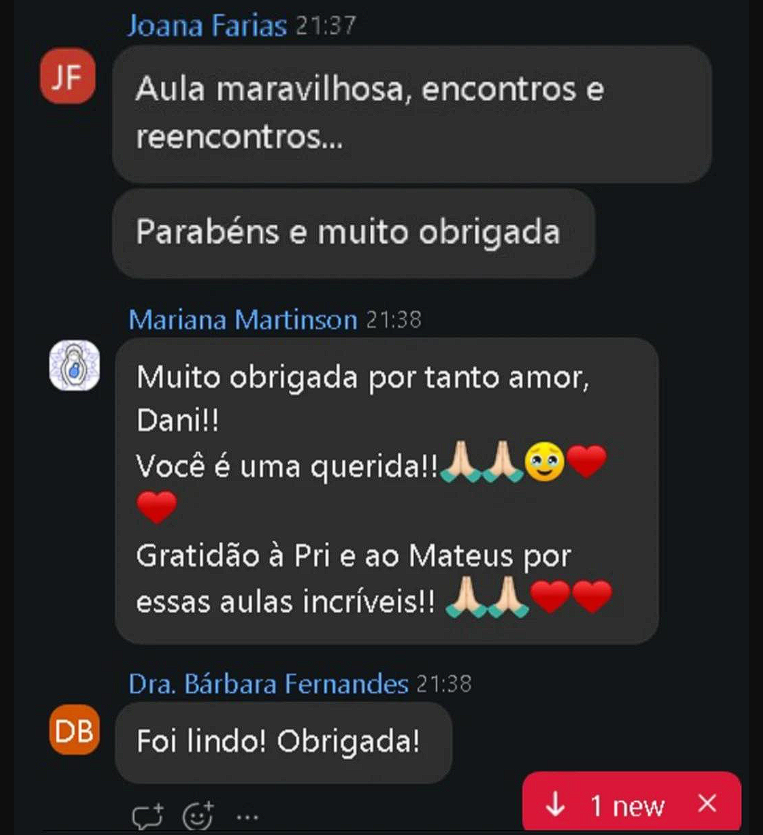 Mensagens de Joana Farias, Mariana Martinson e Dra. Bárbara Fernandes