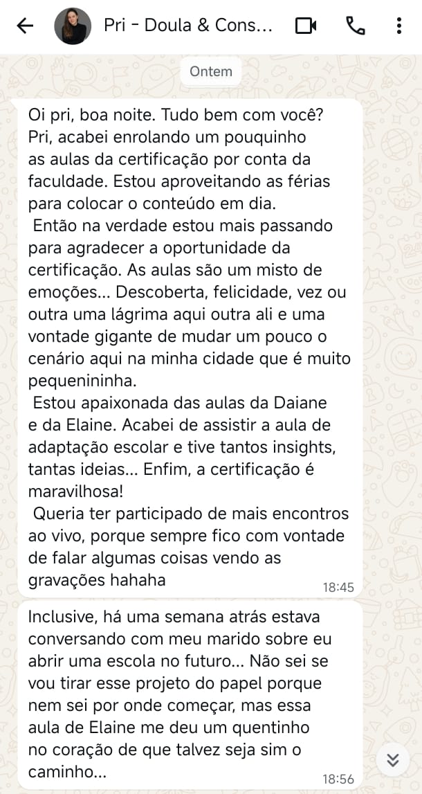 Depoimento de aluna sobre a Certificação e aulas com Daiane e Elaine