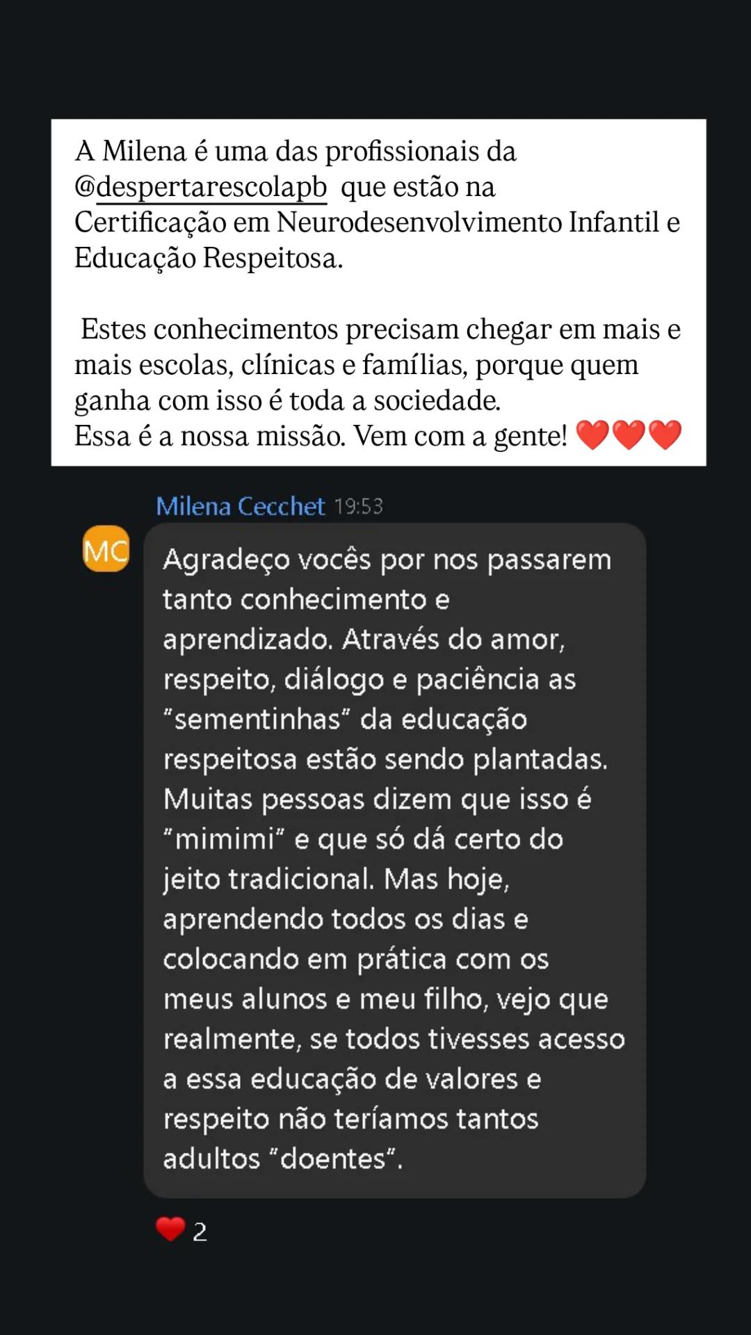 Depoimento de Milena Cecchet sobre a Certificação
